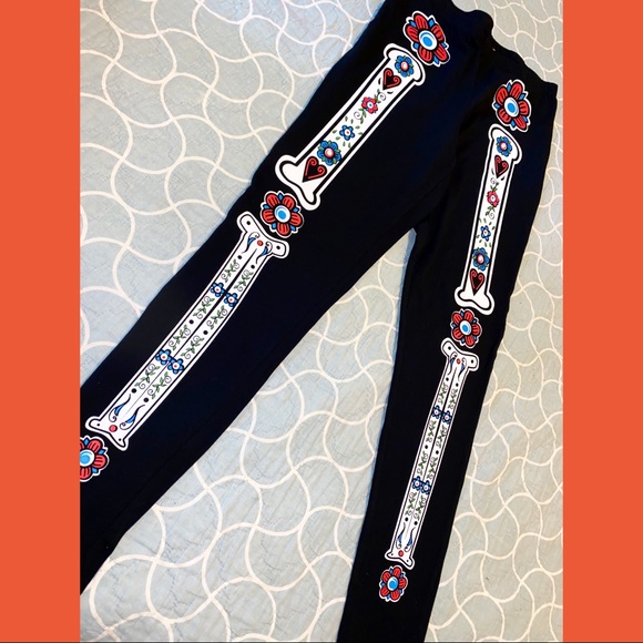 Matching pants Day of the Dead, skeleton Halloween XL Mexican Flowers leggings - Picture 2 of 5